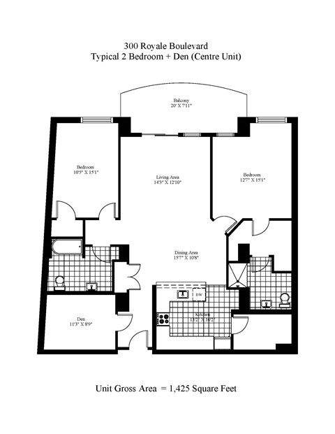 Floor plan for 2 beds, 2 baths, 1284 sqft